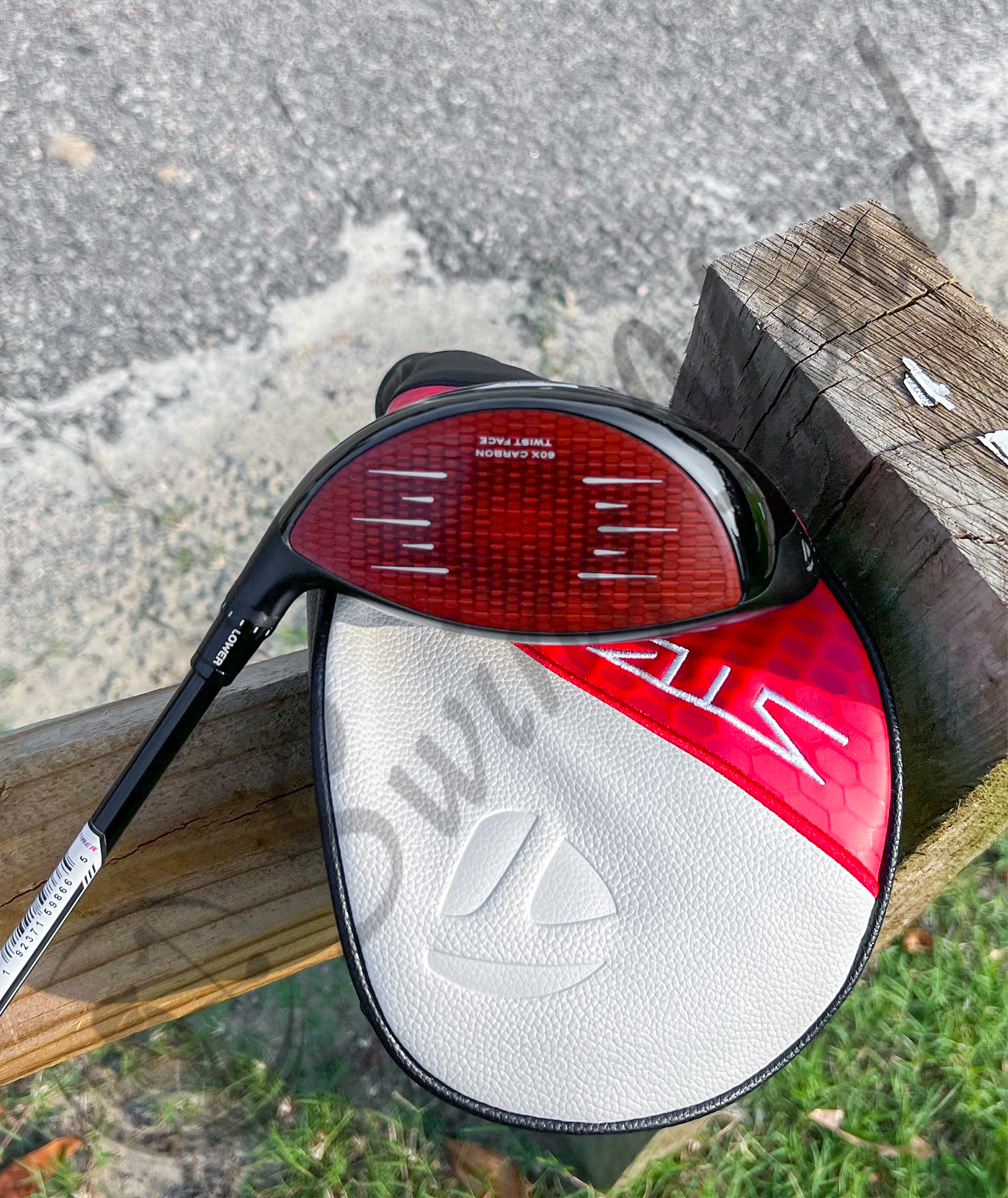 A closer view of TaylorMade Stealth 2 Plus driver's face and headcover