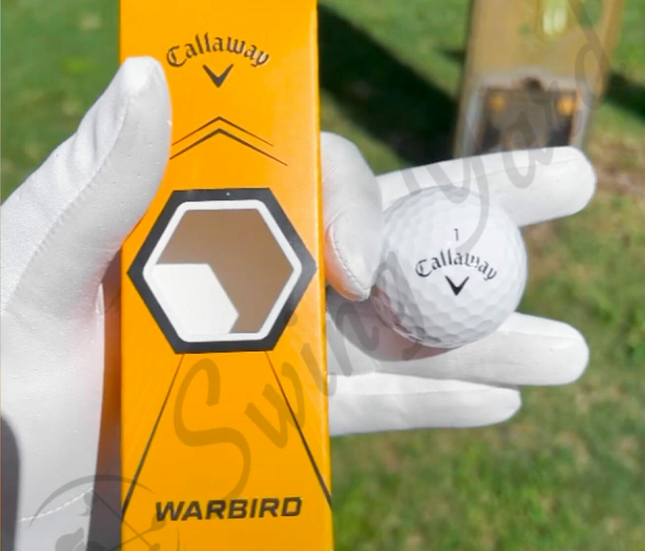 Me holding Callaway Warbird pack and a ball for testing