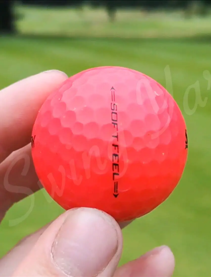 Me holding Soft Feel red matte ball at the golf course