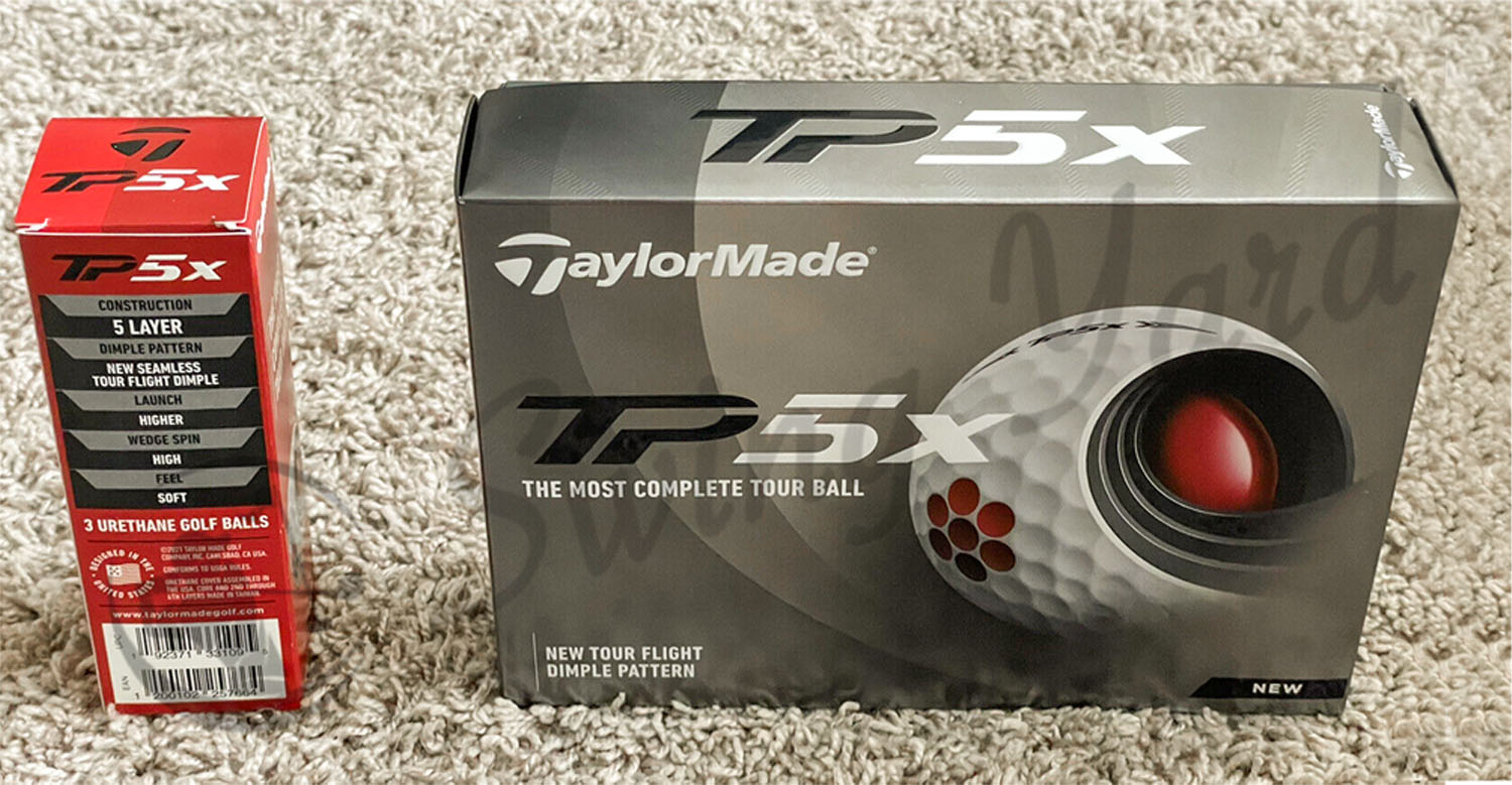 The front side of TaylorMade TP5X box in the living room
