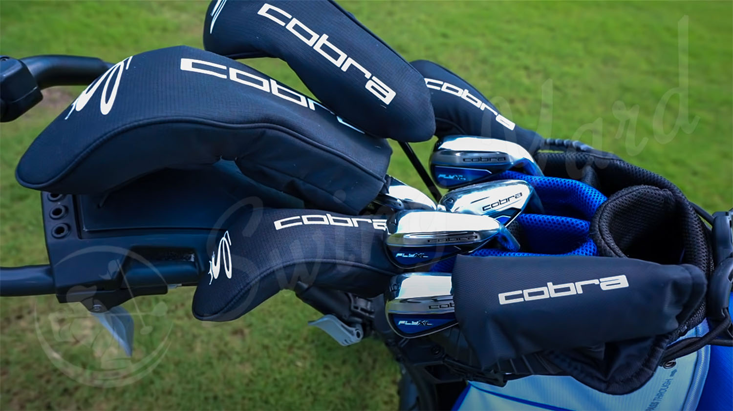 A set of Cobra Men’s Golf Fly XL golf clubs at the course