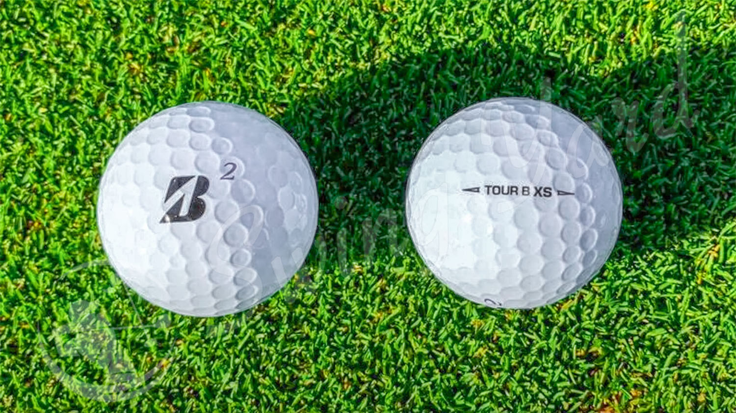 The Bridgestone Tour B XS golf balls in the grass for testing
