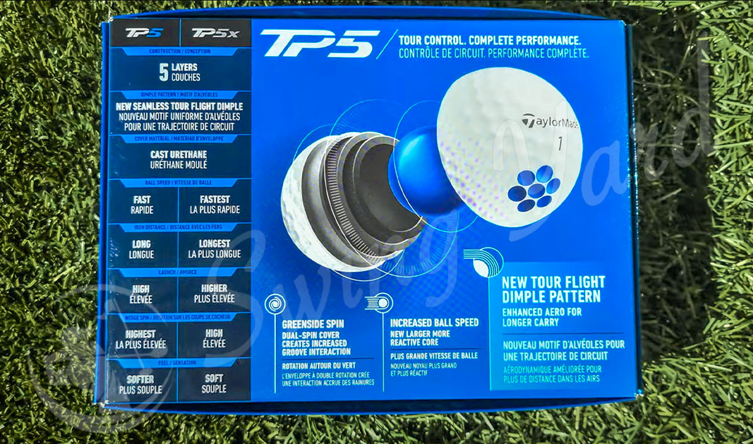A TaylorMade TP5 box backside view with product description
