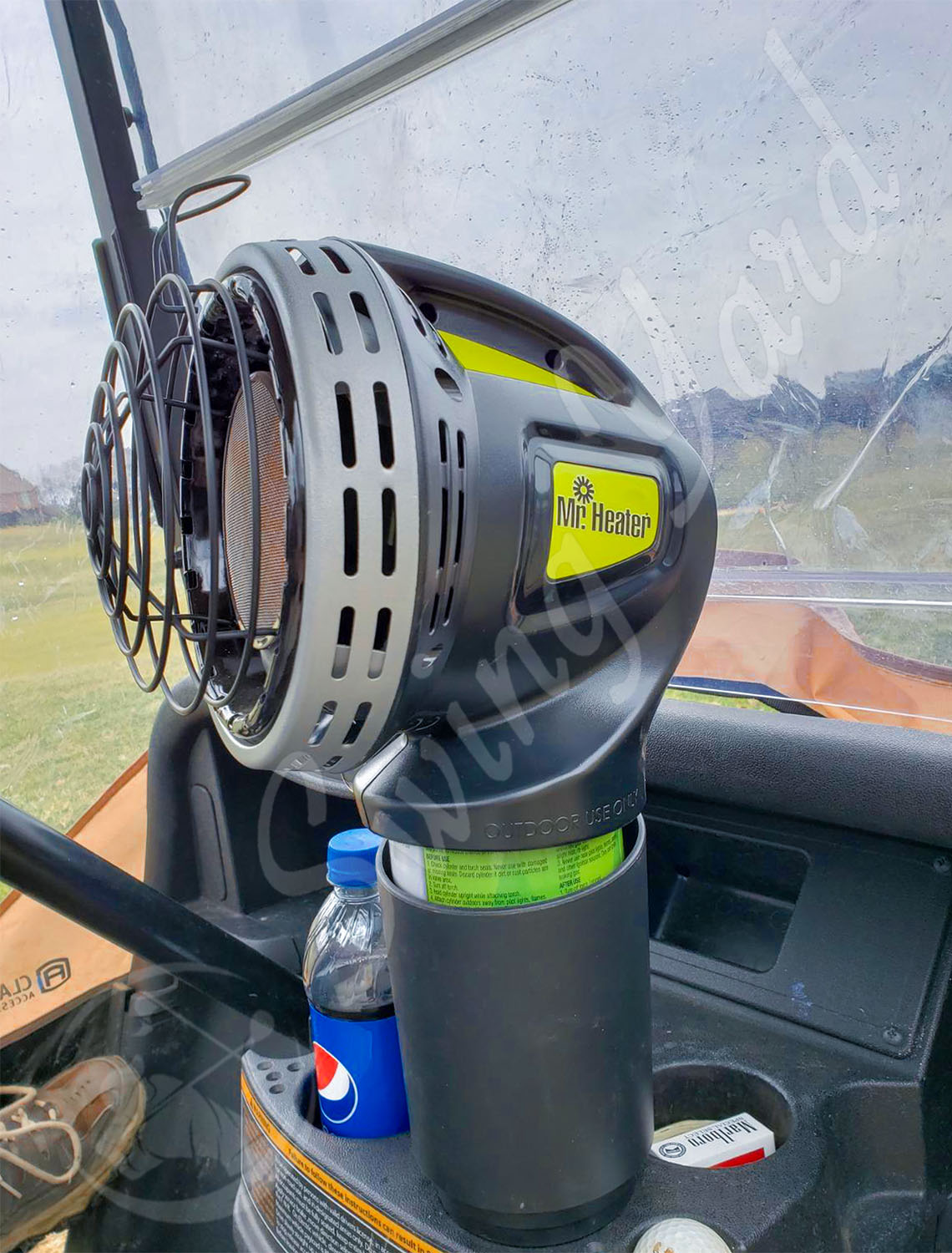 A Mr. Heater Golf Cart heater for cold weather