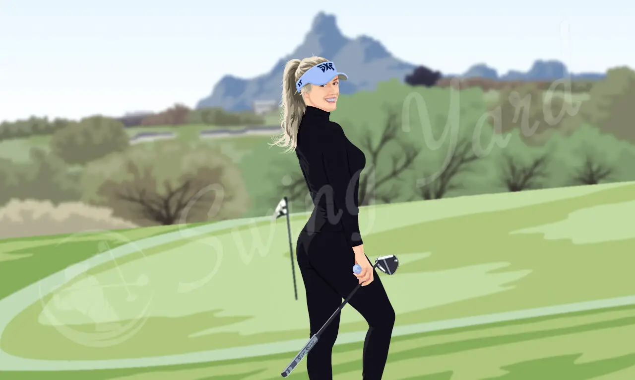 A woman golfer dressed for cold weather