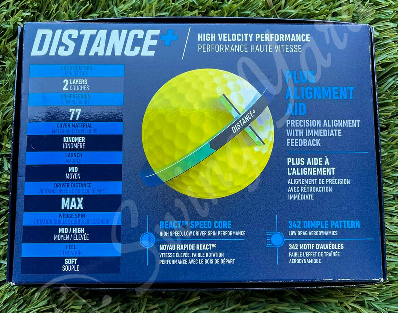 A backside view of TaylorMade Distance Plus box