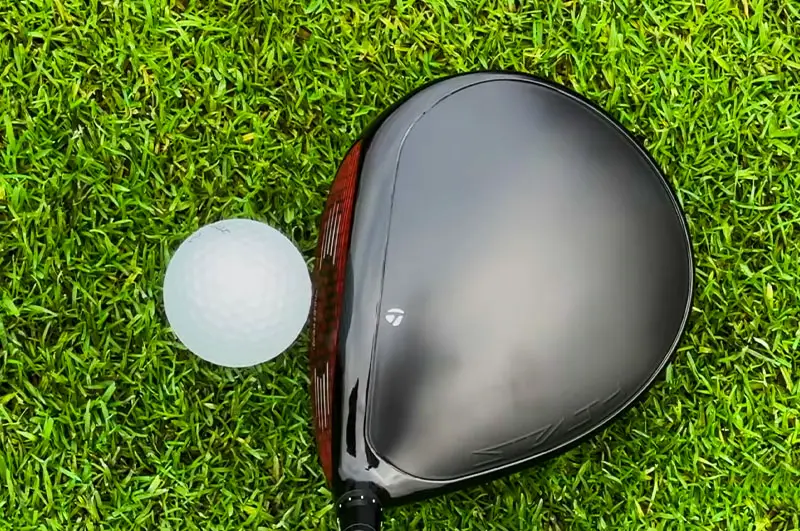Top down view of the Stealth driver about to hit a ball