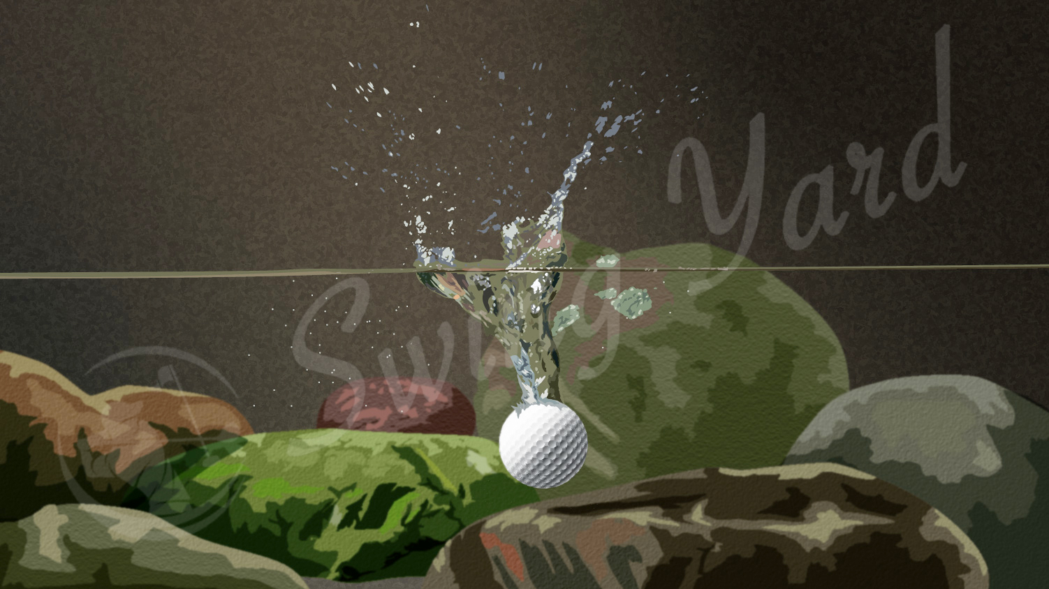 Underwater view of a golf ball splashing