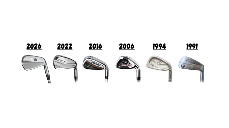 An image of multiple different cobra iron models over the history of the Cobra life span.