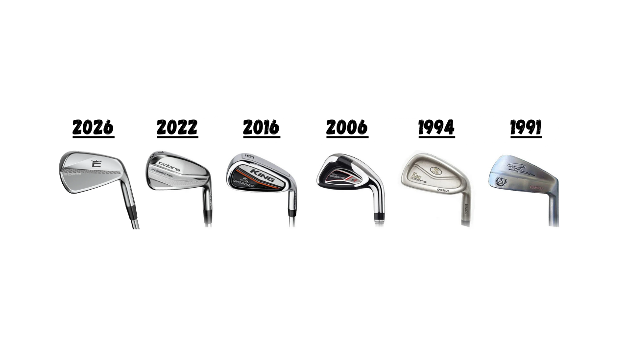An image of multiple different cobra iron models over the history of the Cobra life span.