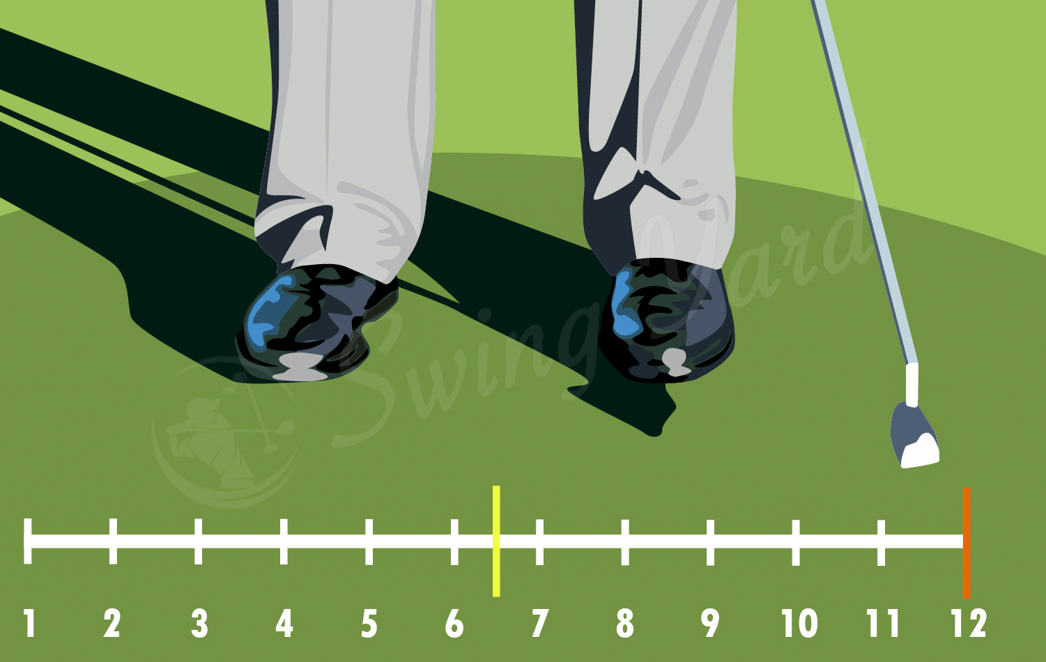 Showing the length of a lag putting backswing