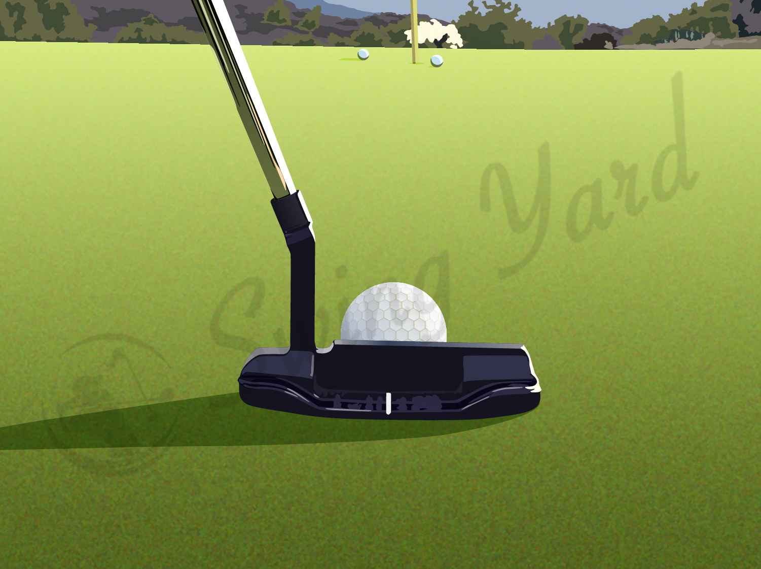 A putter hitting a ball on the green