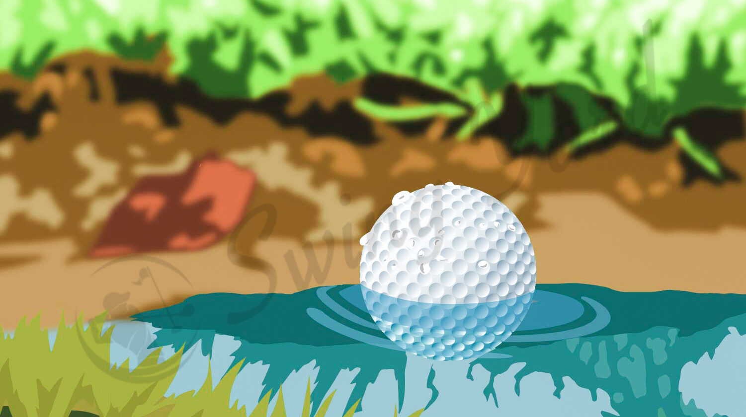 A golf ball sitting in a creek