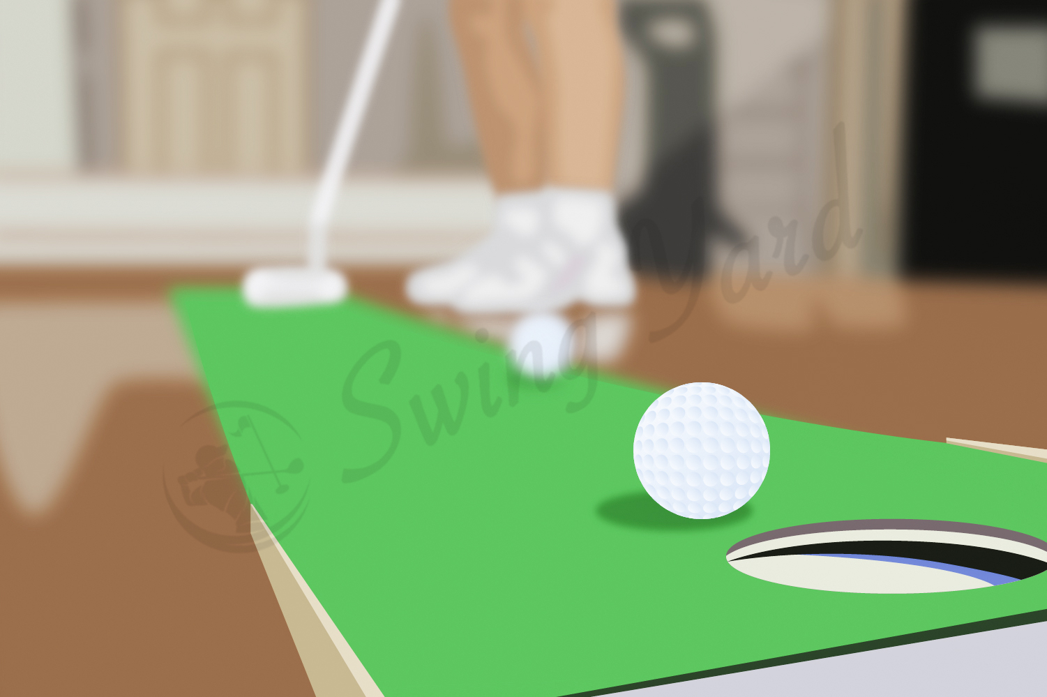 A golfer showing how to practice putting at home
