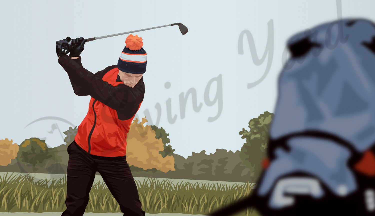 A guy using winter gloves to play golf