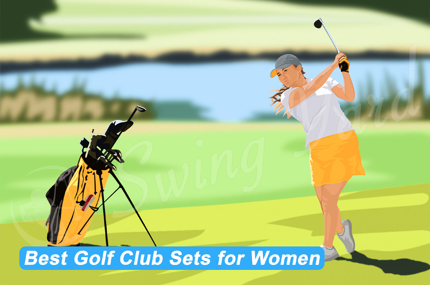 A female golfer hitting womens golf clubs