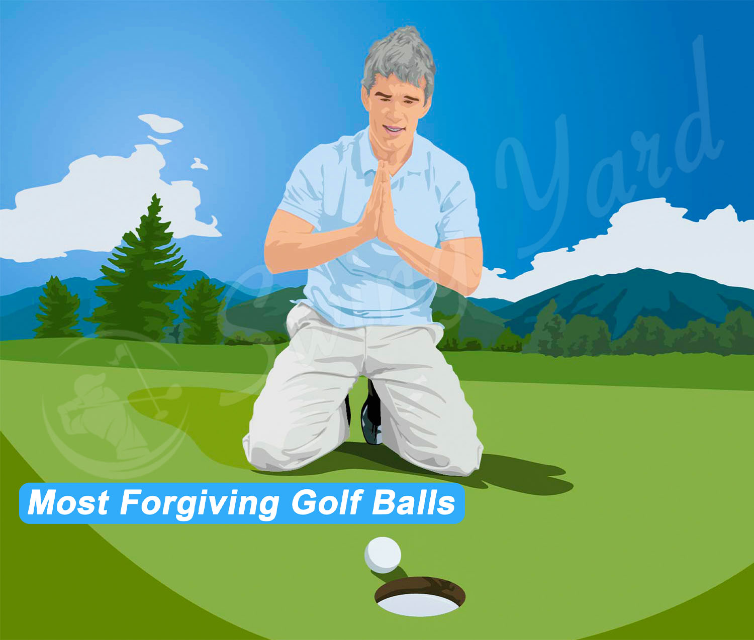 A guy asking a golf ball for forgiveness
