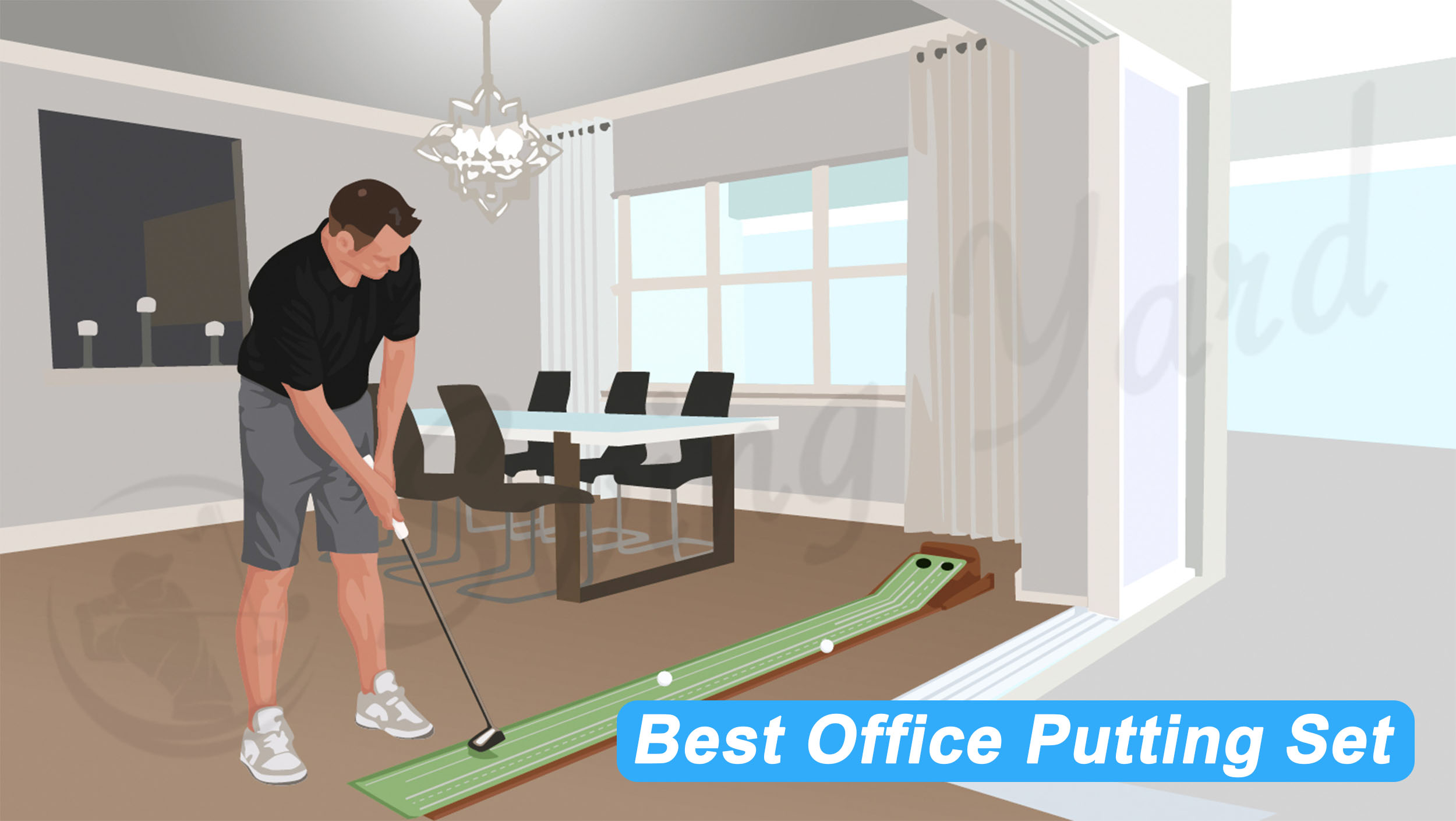 A guy using an office putting set