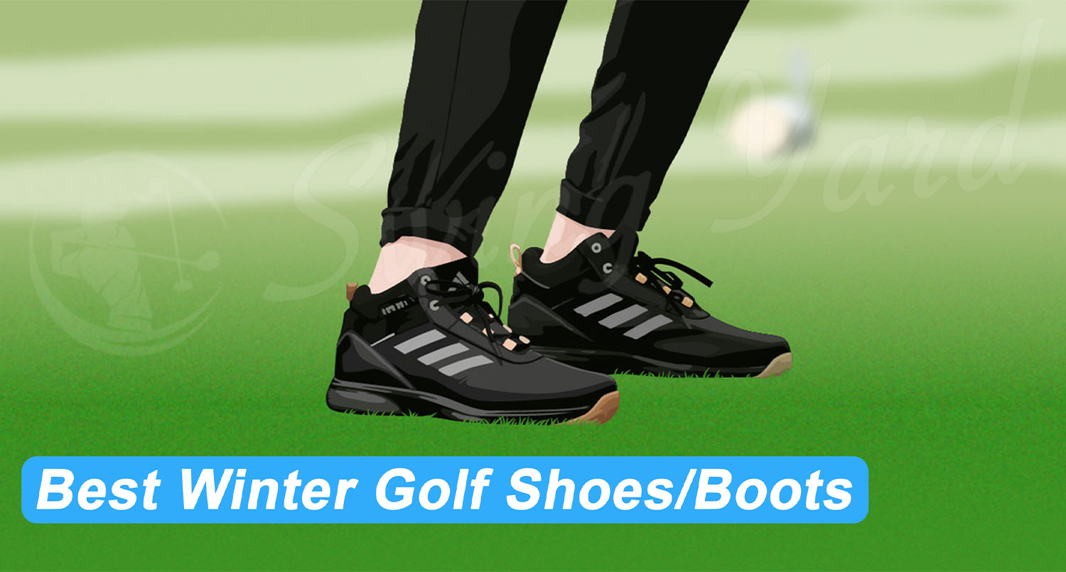 A guy wearing winter golf shoes