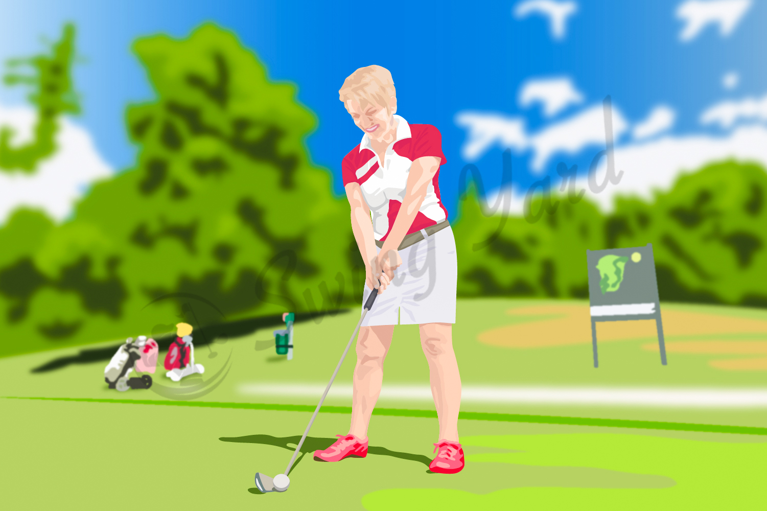A woman using senior ladies golf clubs