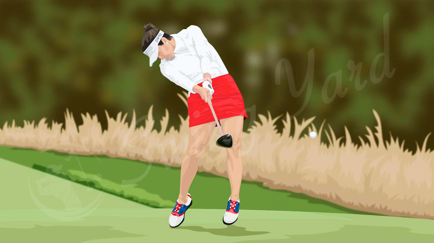 A women golfer hitting a driver