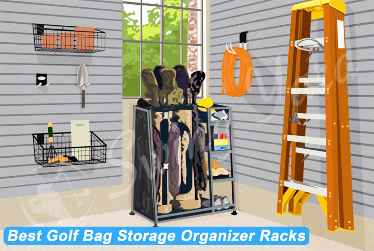 Golf bag storage organizer rack in garage