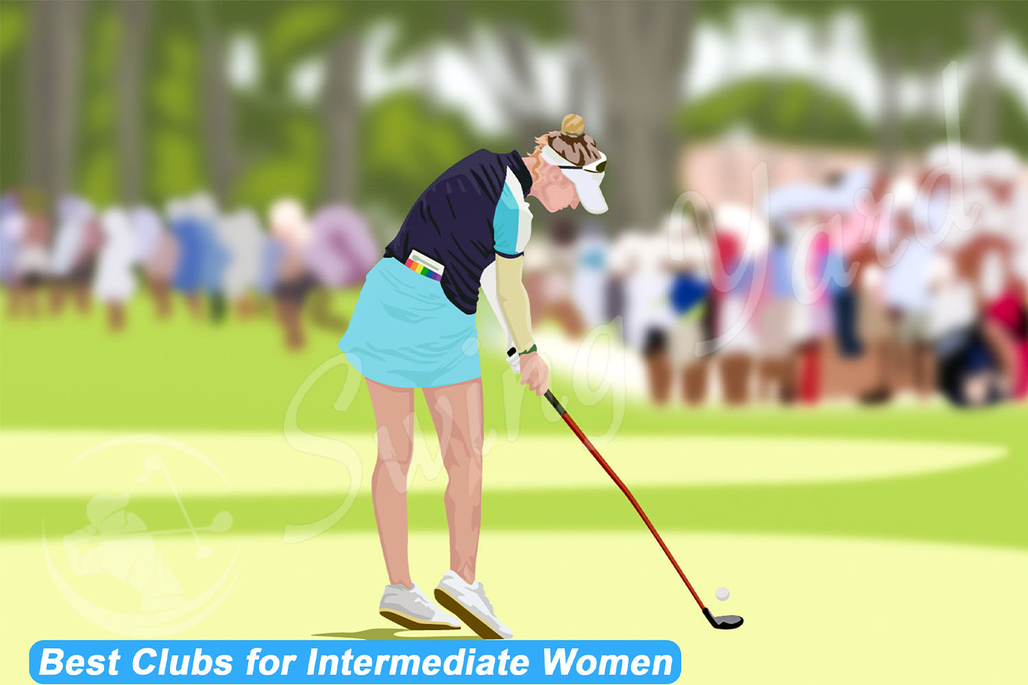 A golfer hitting intermediate womens clubs