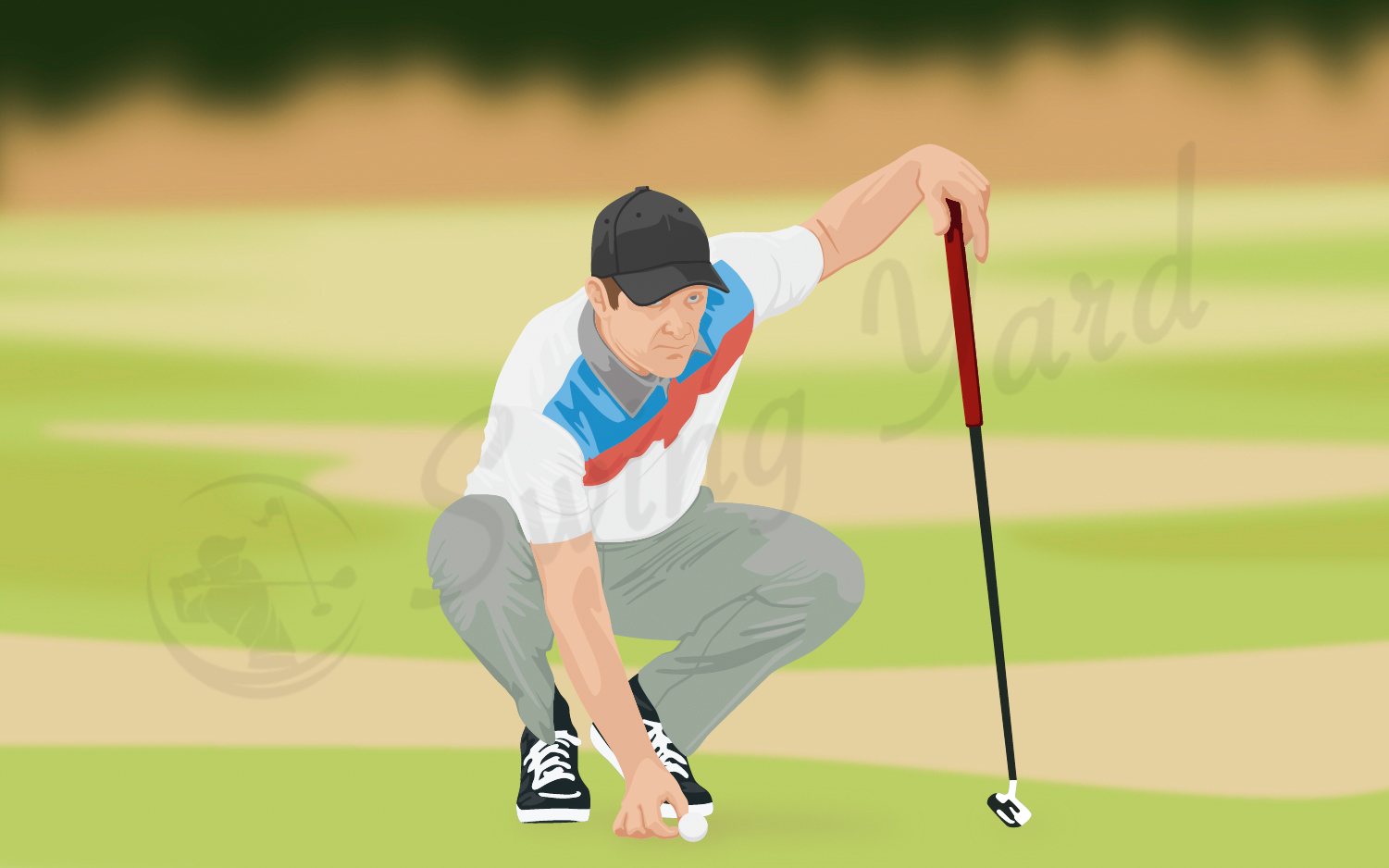 A golfer lining up a long lag putt
