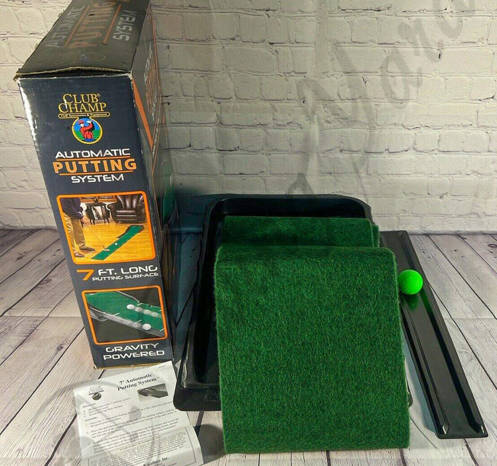 Showing the Club Champ Putting System folded up for storage