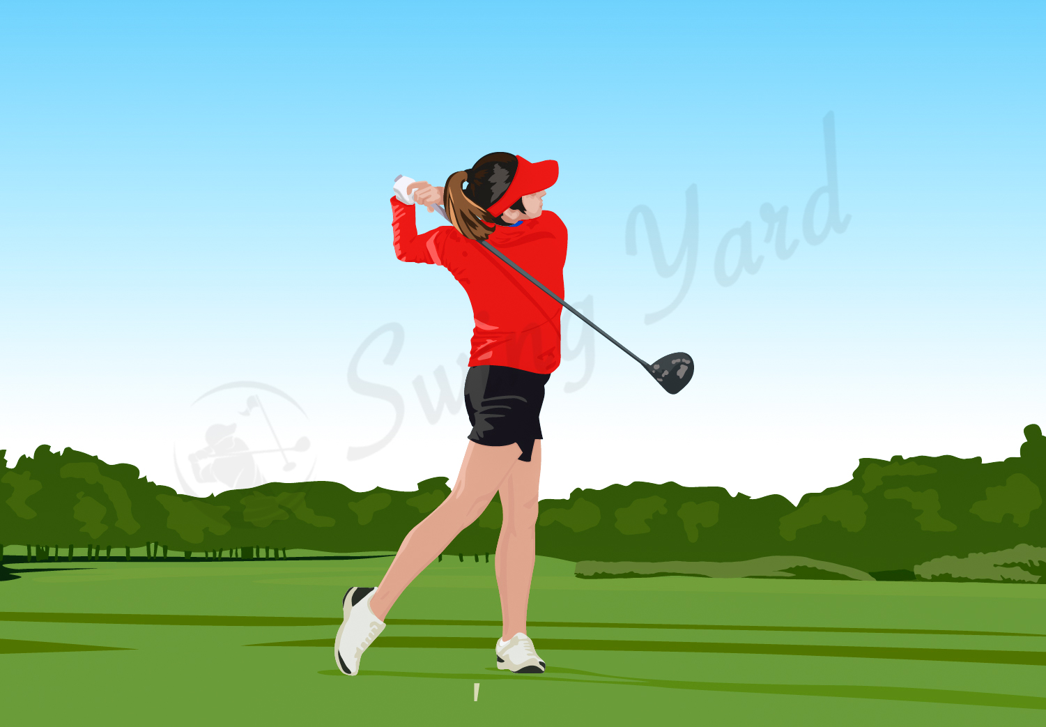 Female golfer hitting a driver