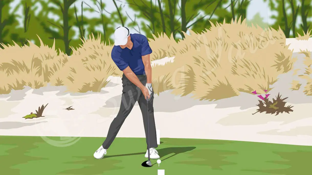 A golfer hitting his driver off the tee