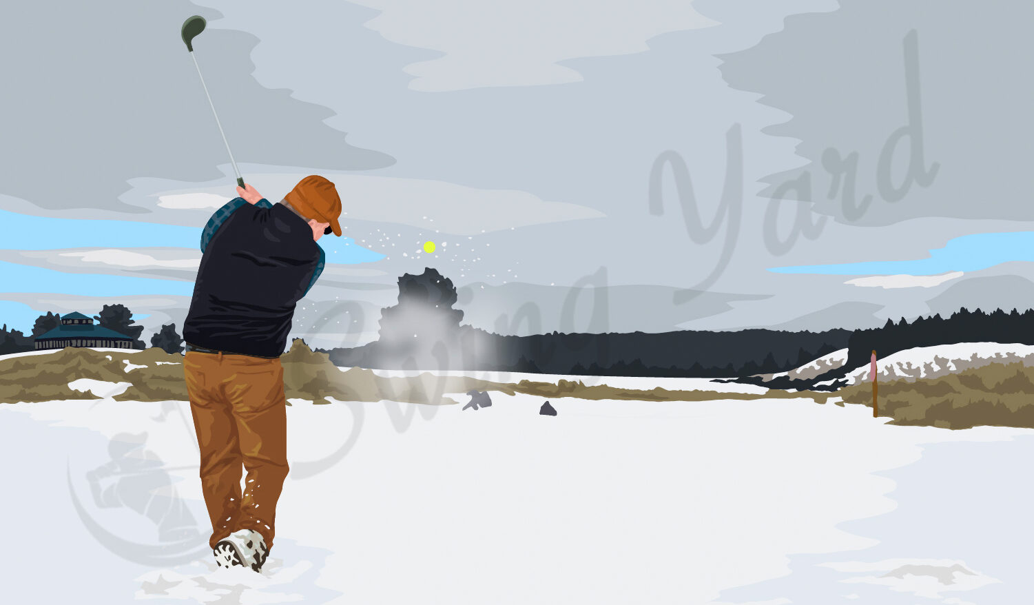 Golfer teeing off in the winter