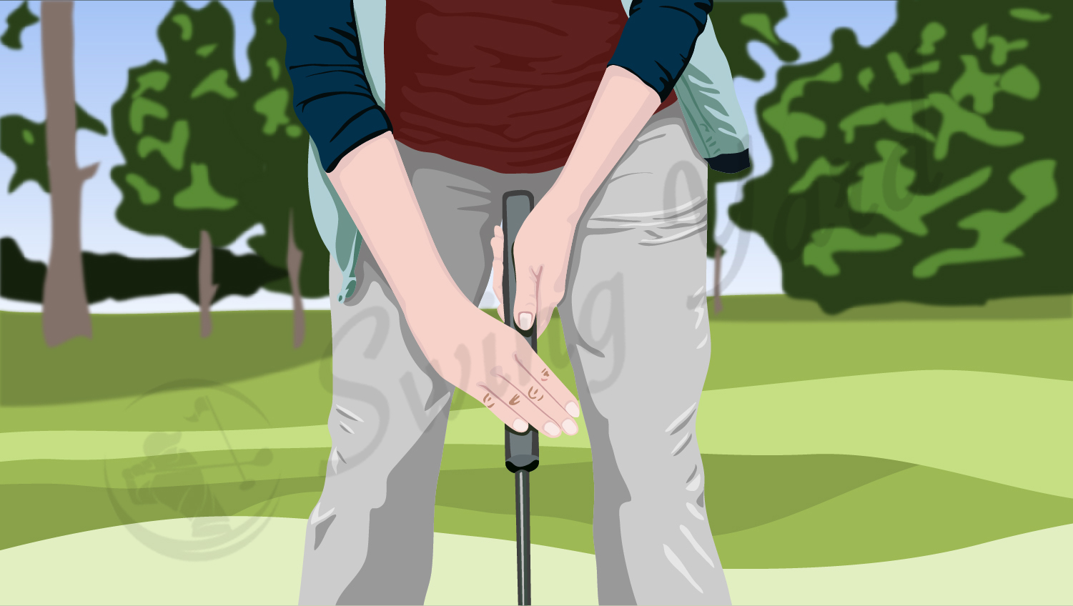 A woman using the claw putter grip