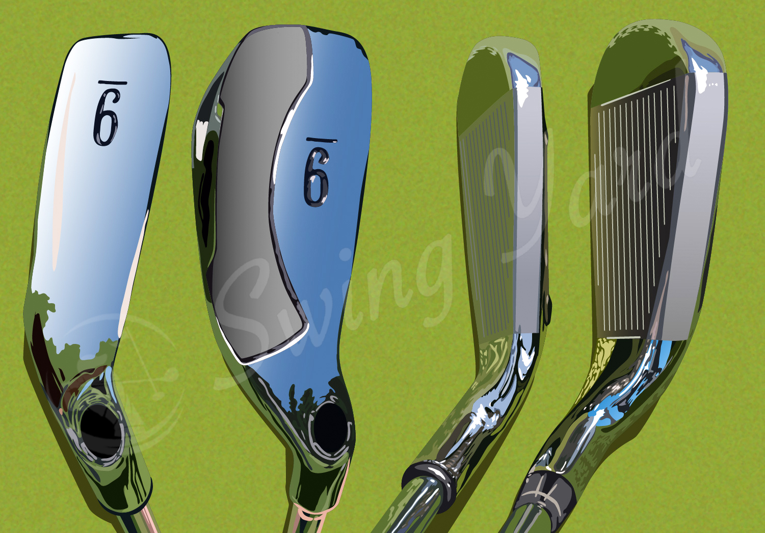 Close up showing the different width of women's golf irons