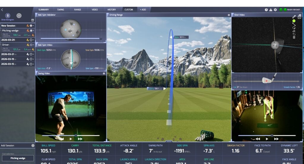 Protee VX golf launch monitor shot, ball, and club data
