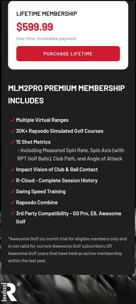 Rapsodo launch monitor membership subscription prices and features