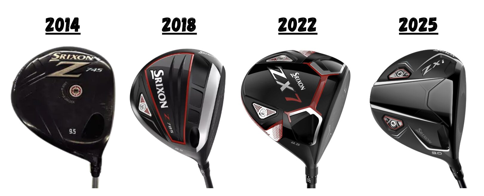 Images of Srixon golf drivers over the years