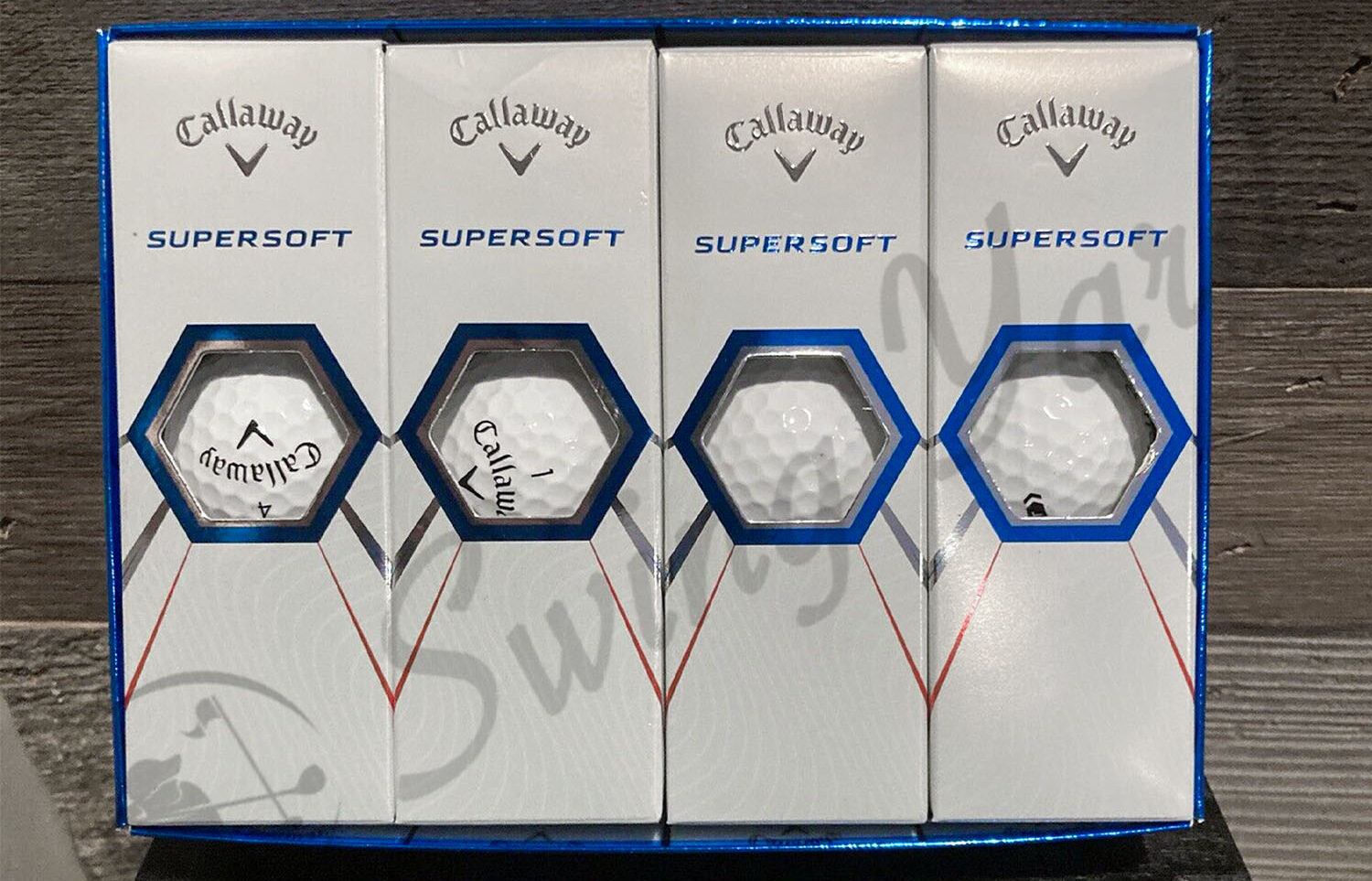 A box package of Callaway Supersoft golf balls at my house