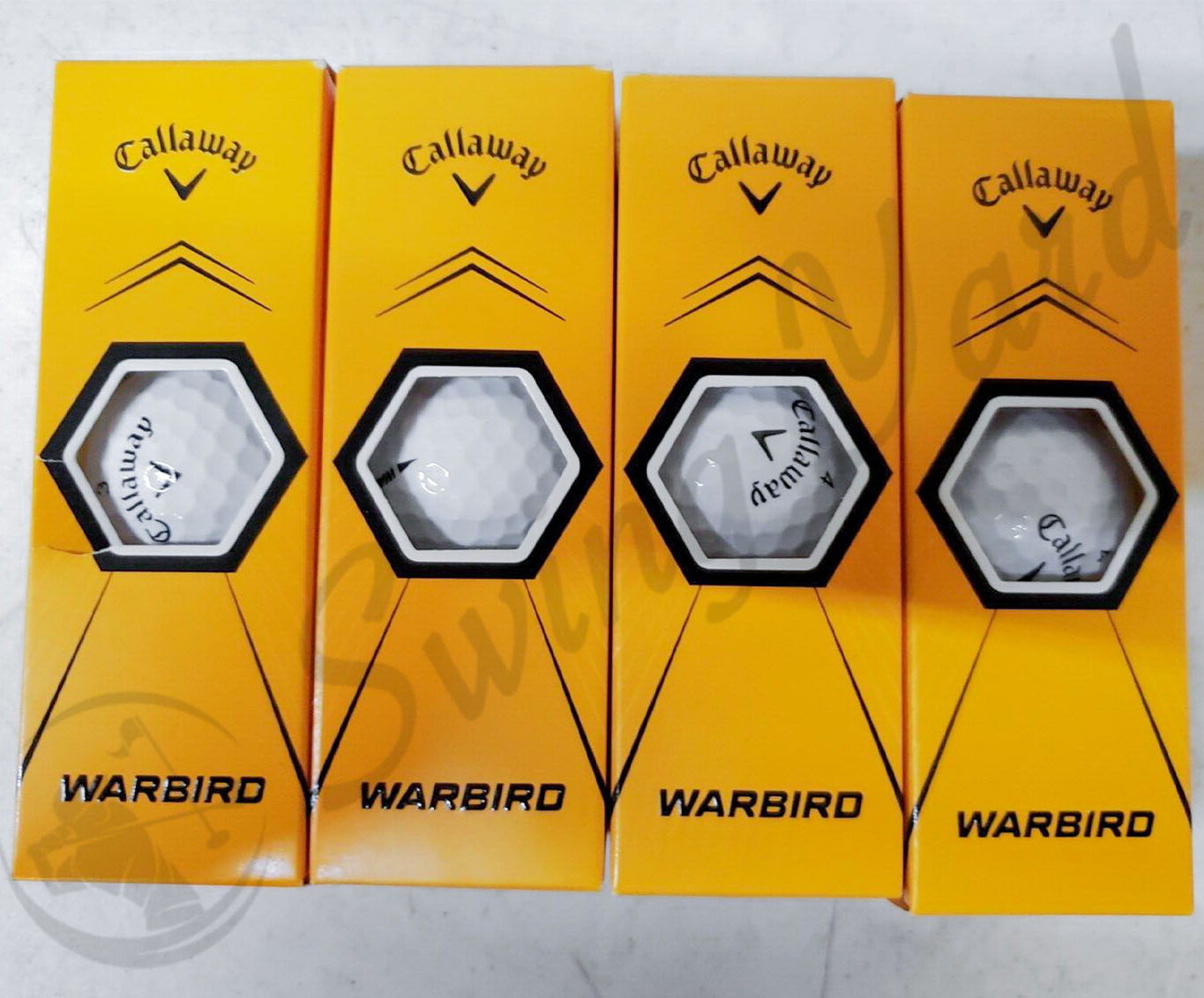 A Callaway Warbird golf balls package at the range