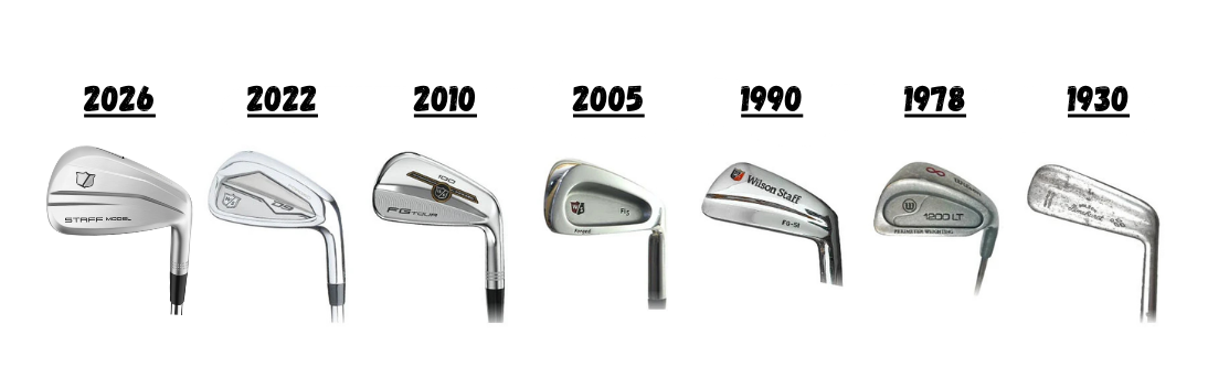 An image showing different Wilson Iron Models over the course of Wilson Golf history