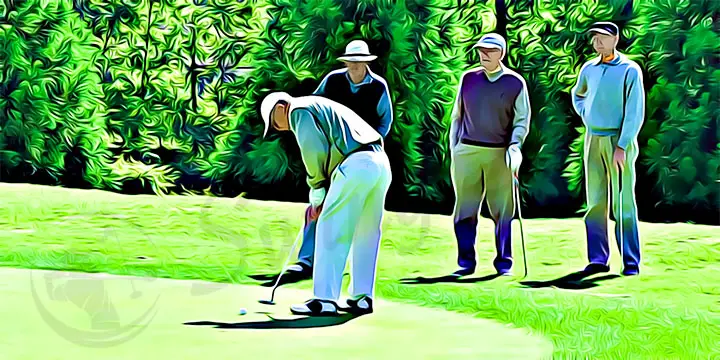cartoon photo of a group of golfing seniors