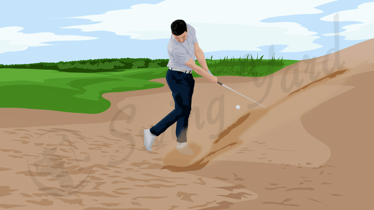 man hitting golf ball out of sandtrap