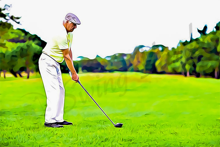 a senior golfer hitting his tee shot