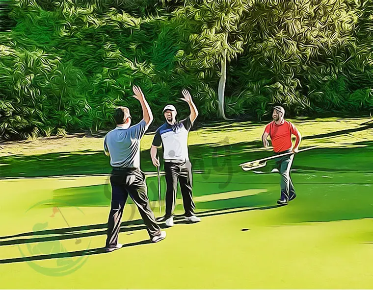 golfers high fiving after a great shot