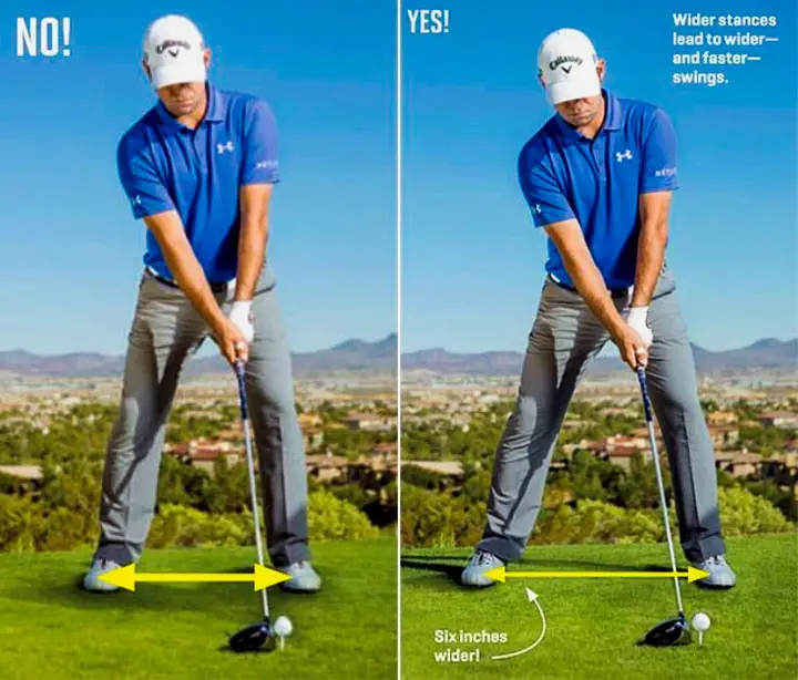 a golfer with a wide driving stance