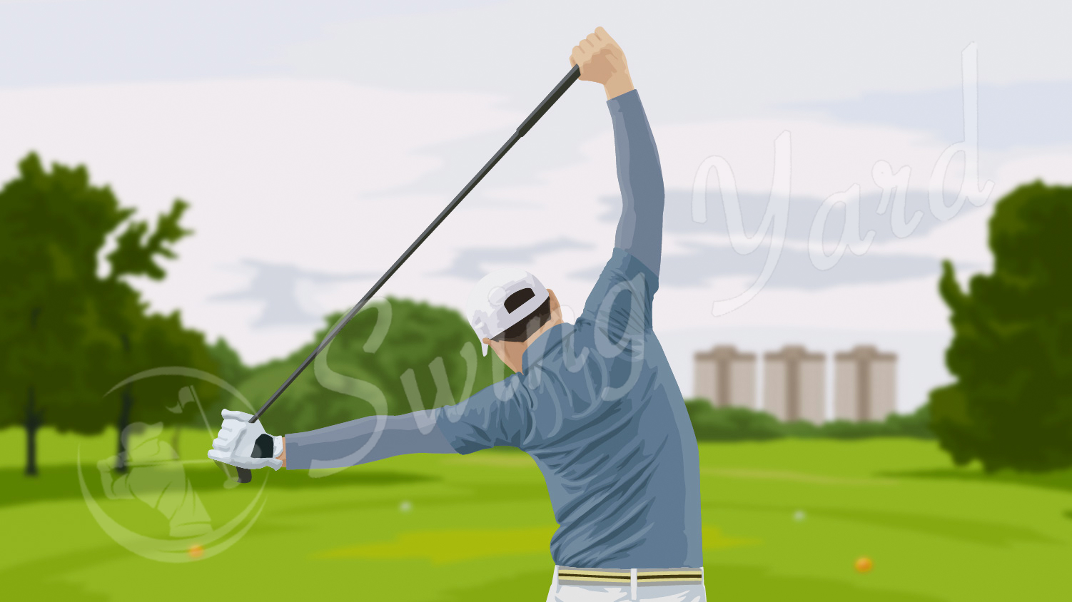 golfer stretching out his shoulders and back with club