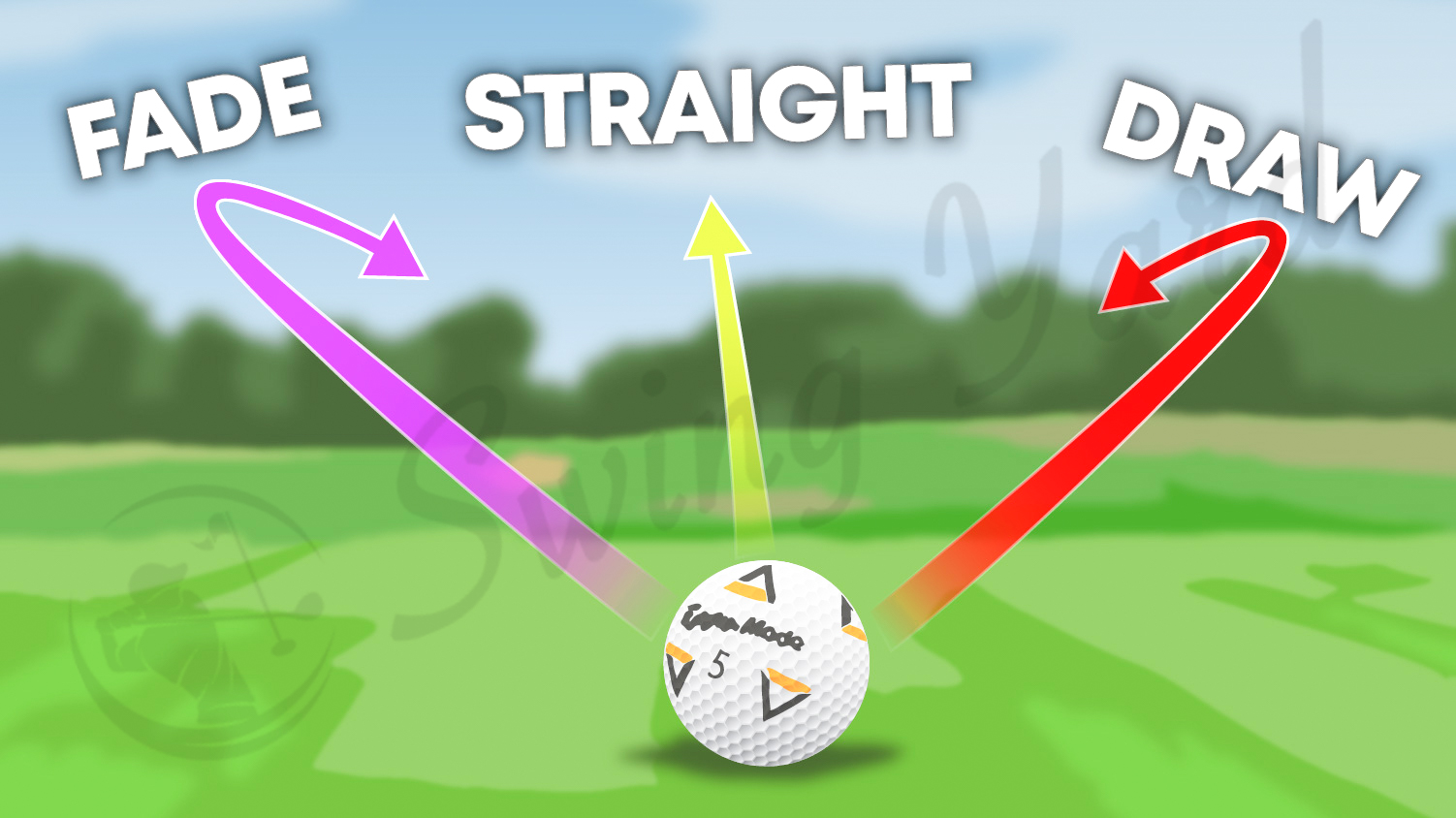 golf ball directions of fade, straight and draw