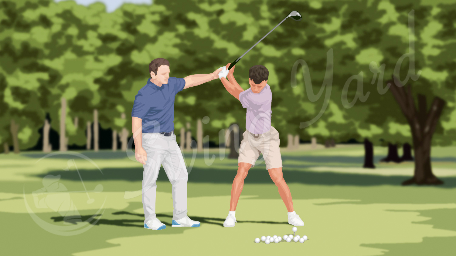 instructor helping golfer with his form
